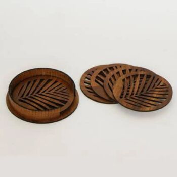 Wooden Tea Coaster With Stand Leaf Design, 3 of 5