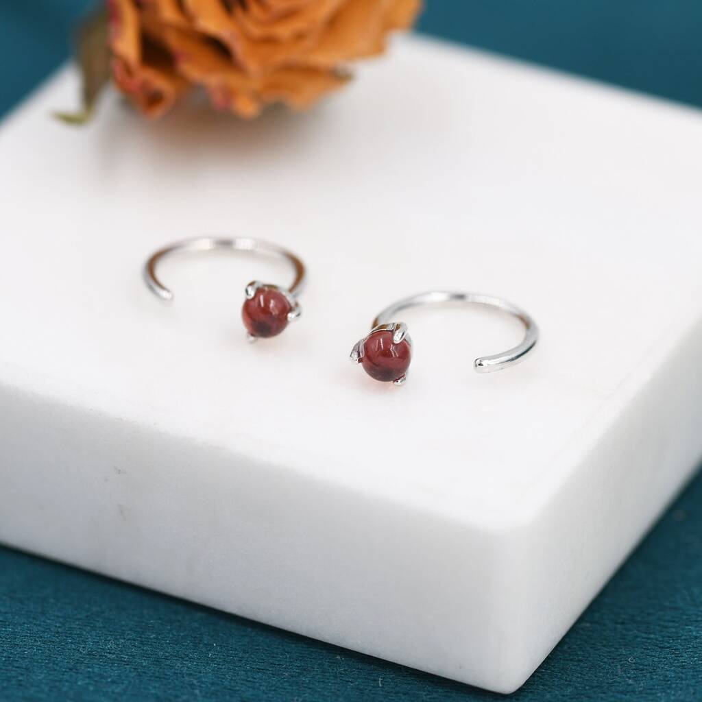 Sterling Silver Garnet Huggie hoops sold