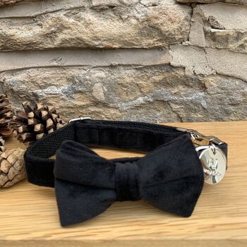 Black Velvet Dog Collar Bow Tie Gift Set, 2 of 3
