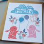 12 Personalised Bunnies With Balloons Thank You Cards, thumbnail 2 of 4