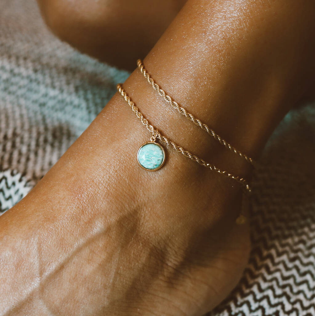 Terra 18ct Gold Plated Amazonite Anklet, 1 of 6