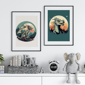 Unframed Set Of Green Dragon Prints Gift For Kids Room, 5 of 6