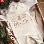 Personalised ‘My First Christmas’ Vintage Toy Stamp Sleepsuit, thumbnail 2 of 5