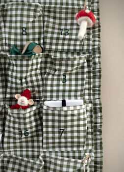 Personalised Green Gingham Ruffle Advent Calendar Embroidered, 7 of 12