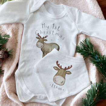 Personalised Reindeer My First Christmas Baby Gift Set, 3 of 8