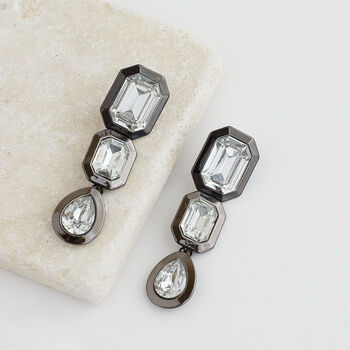 Gunmetal Triple Tier Crystal Earrings, 3 of 3