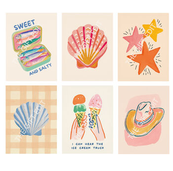 Set Of Six Beach Vibes Themed Print Bundle, 4 of 4