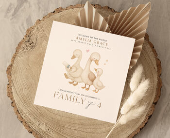 Personalised Family Of Four Geese Card New Baby Card, 2 of 3