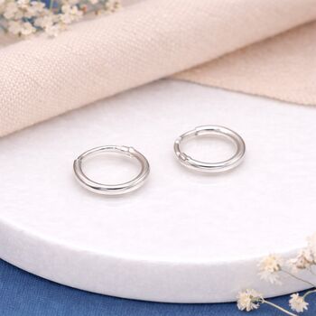 Sterling Silver Mini Sleeper Hoop Earrings – 10mm, 4 of 9