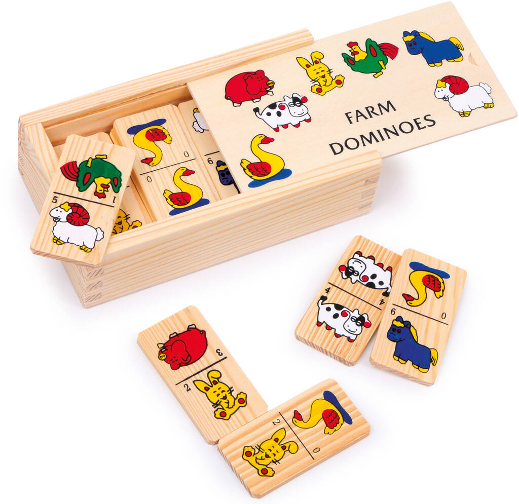Kids Wooden Domino Set Animal / Car Print Game By Little Baby Company |  