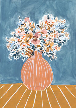 Stone Blue, Peach And Mustard | Floral Vase Print, 2 of 5