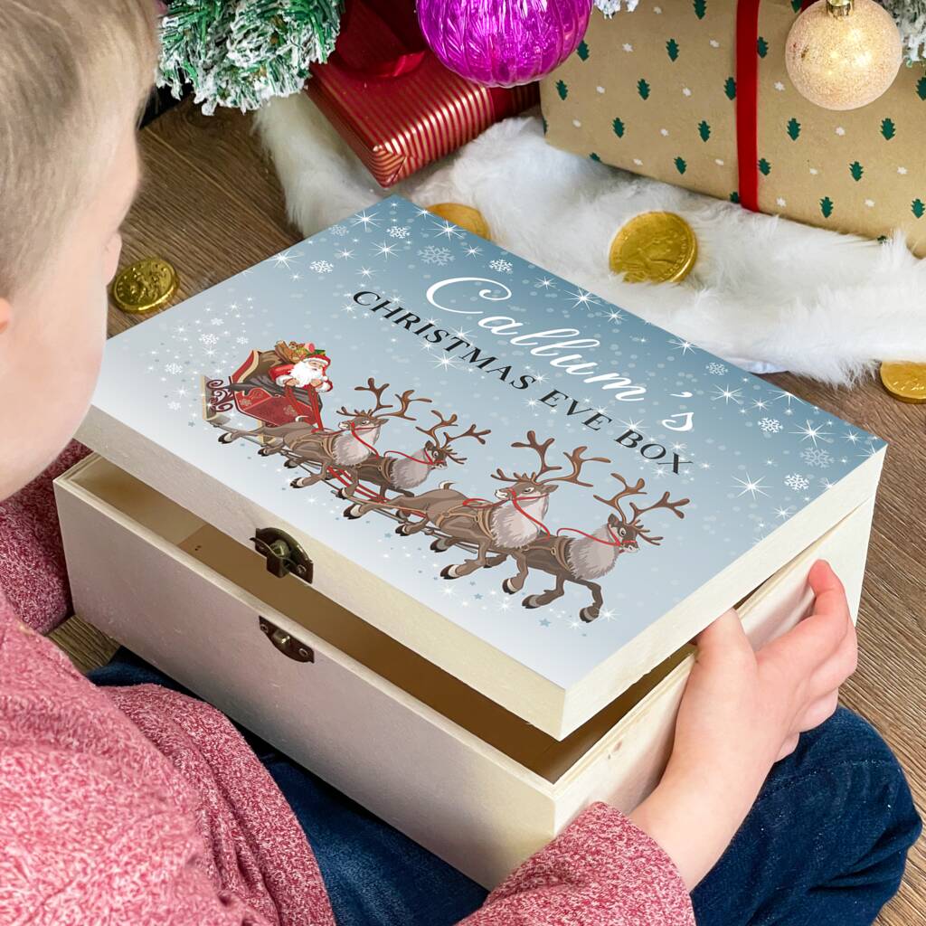 Personalised Name Wooden Christmas Eve Box Reindeer, 1 of 3