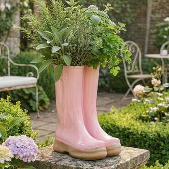 Personalised Large Pink Welly Boots Planter Gift, 3 of 12