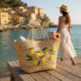 Embroidered Lemon Drawstring Summer Beach Bag, thumbnail 8 of 9