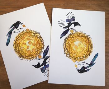 Two For Luck Reversible Magpie Linocut And Screenprint, 2 of 3