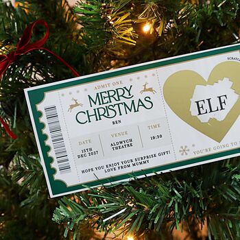 Elf Musical Christmas Ticket Surprise Scratch To Reveal Gift Card, 4 of 6