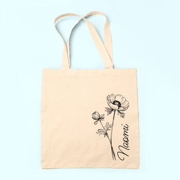 Personalised Birth Flower Linen Tote Bag, 2 of 5