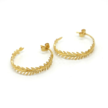 Gold Plated Fern Hoop Earrings, 3 of 7