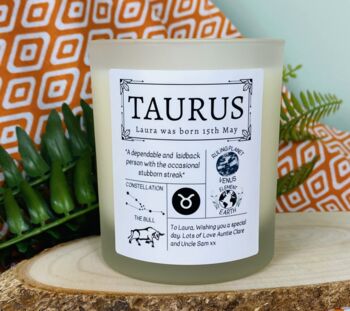 Personalised Taurus Horoscope Star Sign Candle, 3 of 11