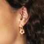Pink Flower Charm Hoop Earrings In Gold, thumbnail 1 of 5