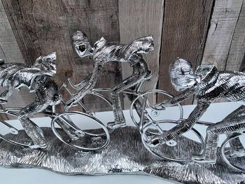 Huge 49cm Silver Cyclist Peloton Sculpture Sleek Cycling Ornament, 8 of 10