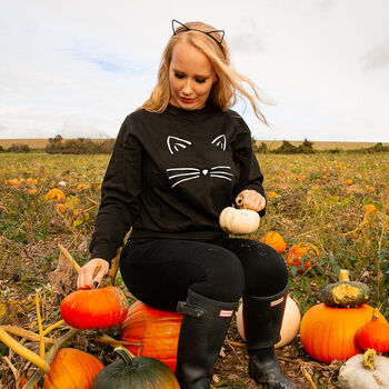 'Cat Face And Tail' Halloween Unisex Sweatshirt Jumper, 3 of 9