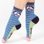 Women's Bamboo Socks Blue Puffins And Flowers, thumbnail 1 of 5