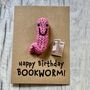Book Worm Reader Crochet Birthday Card Handmade, thumbnail 1 of 8