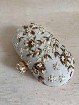 Off White Oval Floral Clutch, 9 of 11