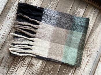 Colour Block Fringed Scarf In Grey Checked, 2 of 4