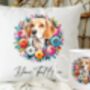 Personalised Beagle Summer Floral Dog Wreath Cushion And Mug Gift Bundle, thumbnail 1 of 4