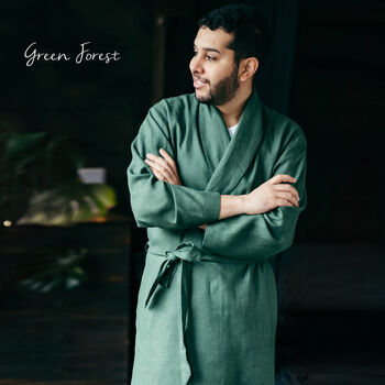 Men’s Linen Dressing Gown | Spa Robe, 2 of 12