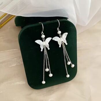 Julia Roses White Ivory Pearl Butterfly Gift Drop Earrings, 3 of 3