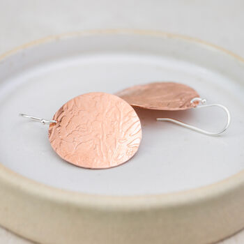 Sterling Silver And Copper Circle Textured Disc Earrings, 2 of 3