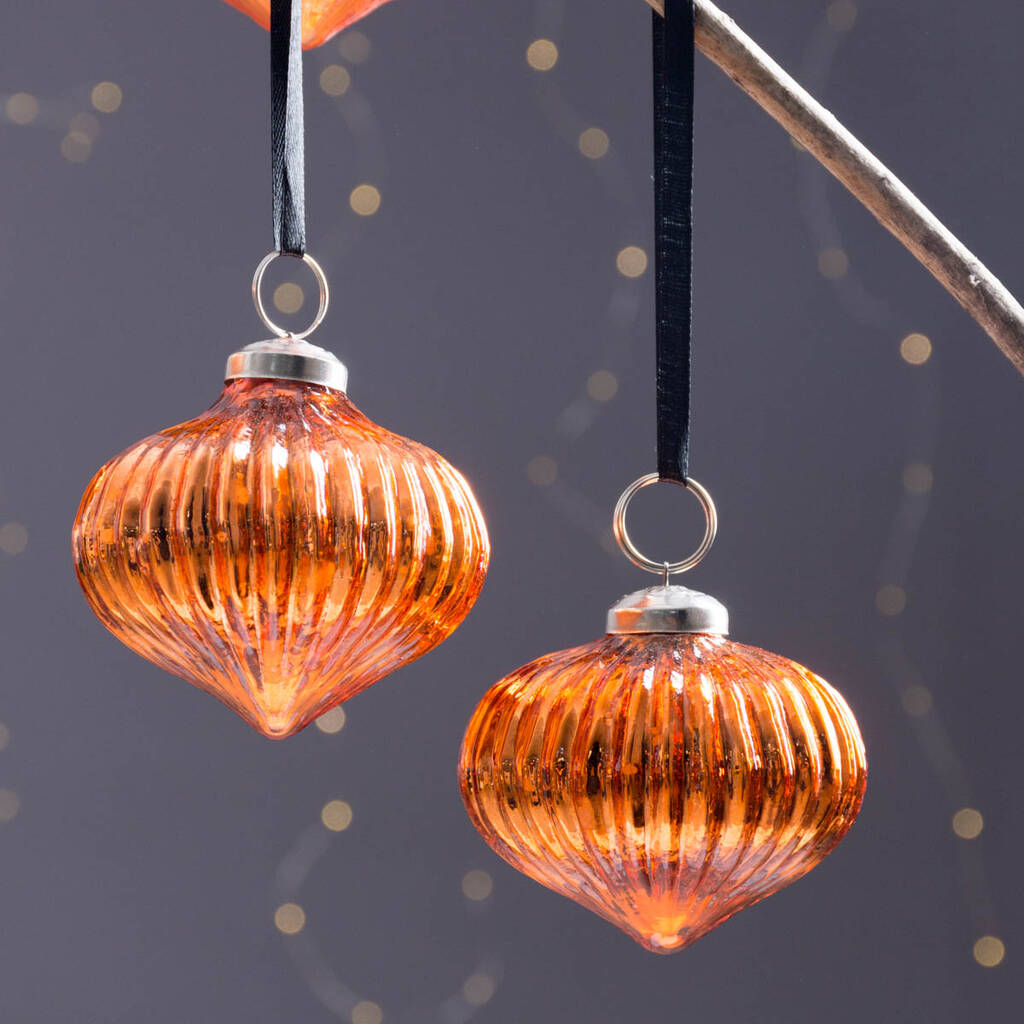 Elegant Orange Glass Christmas Baubles Set Of Four By Mytri Designs