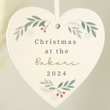 Personalised Christmas Foliage Hanging Heart Decoration, 2 of 5