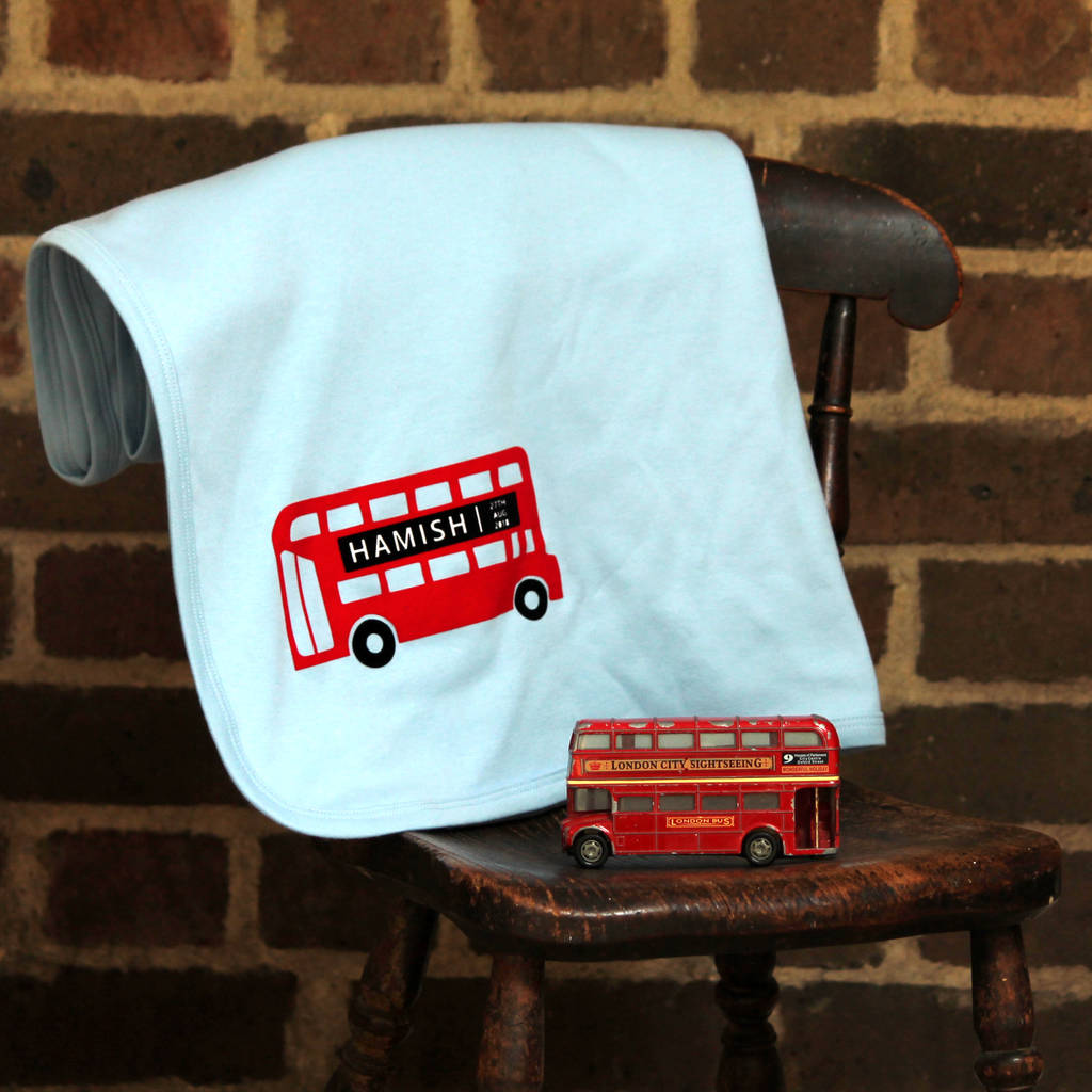 London Bus Personalised Baby Blanket, 1 of 5