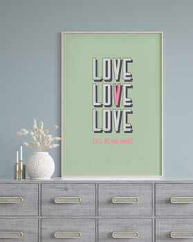Love, Love, Love Typography Quote Art Print, 3 of 7