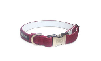 Poppy Red Harris Tweed Dog Collar Bow Tie And Lead Set, 2 of 3