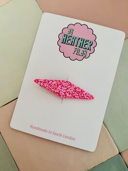 Neon Pink Glitter Resin Hair Clip / Festival Fashion Barrette / Bright Hot Pink Shimmer Slide / Y2 K Rave Aesthetic Hair Accessory, 2 of 4