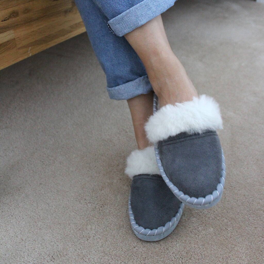 grey sheepskin mule slippers