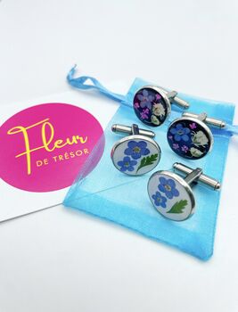 Silver Cufflinks Yellow Flowers Handmade 12mm, 10 of 10