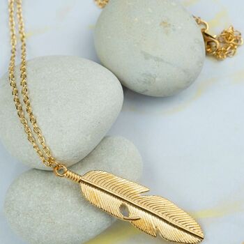Large Feather Silver Gold Plated Leaf Charm Pendant, 9 of 10