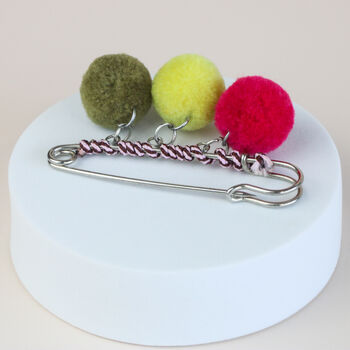 Pom Pom Charm Safety Pin Brooch, 2 of 5