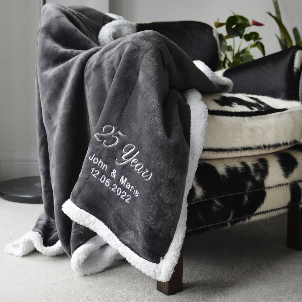Personalised Silver Wedding Anniversary Charcoal Throw, 1 of 5