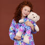 Audrey Girls Heart And Leopard Pyjama Set With Teddy Bear, thumbnail 1 of 7