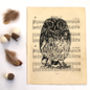 Owl Screen Print On Vintage Sheet Music, thumbnail 4 of 6
