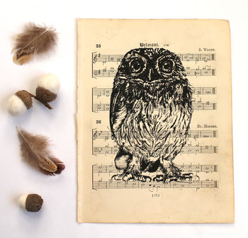 Owl Screen Print On Vintage Sheet Music, 4 of 6