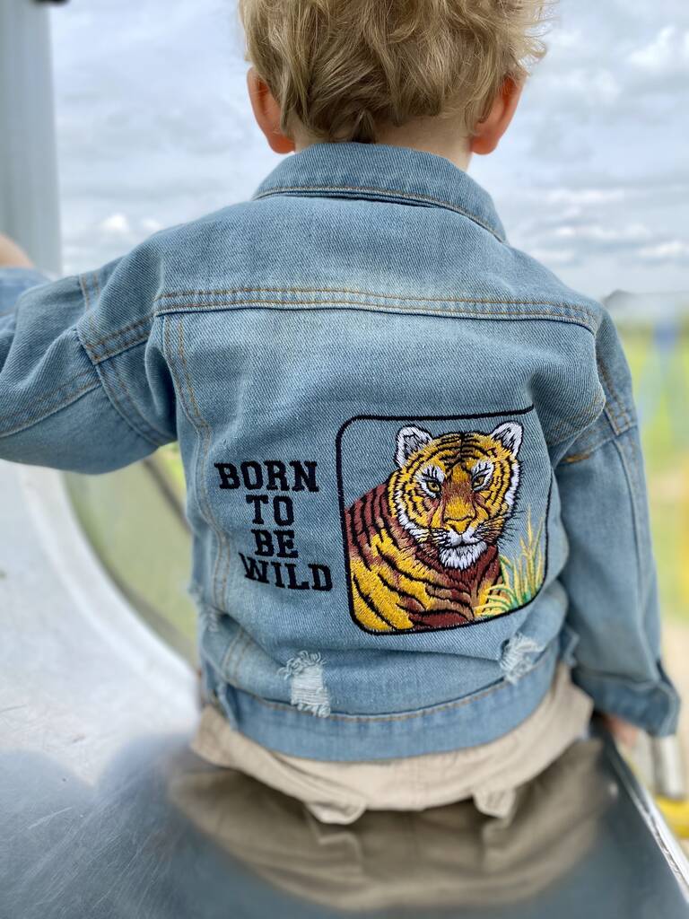Personalised Baby/Toddler Denim Jacket With Tiger, 1 of 11