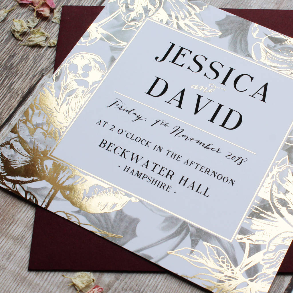 Gilded Flowers Gold Foil Wedding Invitation By Vanilla